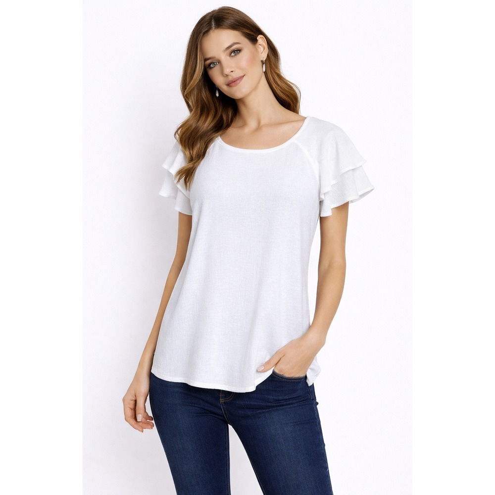 Ces Femme- White Flutter Sleeve Blouse Size S‎